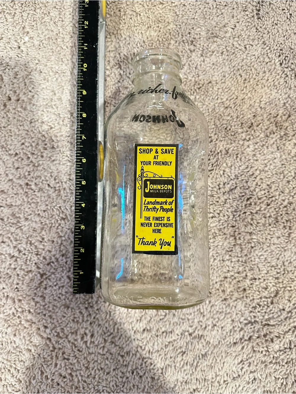 Johnson Milk Depots Half Gallon Milk Bottle